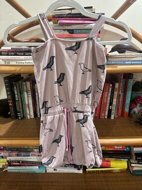 Moi Pink Bird Print Romper with Drawstring
